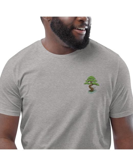 Anchor and Crew Gray Heather Bonsai Garden Dystopia Organic Cotton Embroidered T-Shirt for men