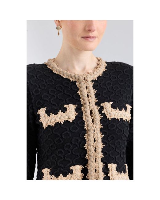 The Extreme Collection Black Neutrals Raised Embroidery Knit Jacket Paola