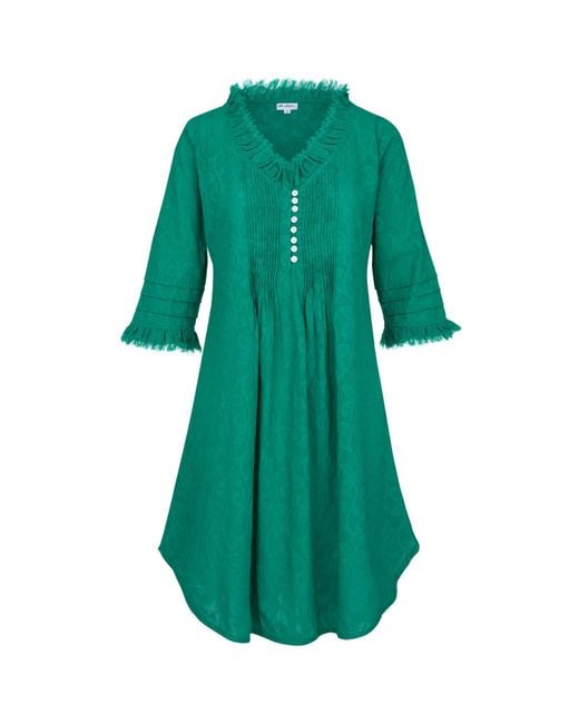 At Last Green Annabel Cotton Tunic In Hand Woven Teal