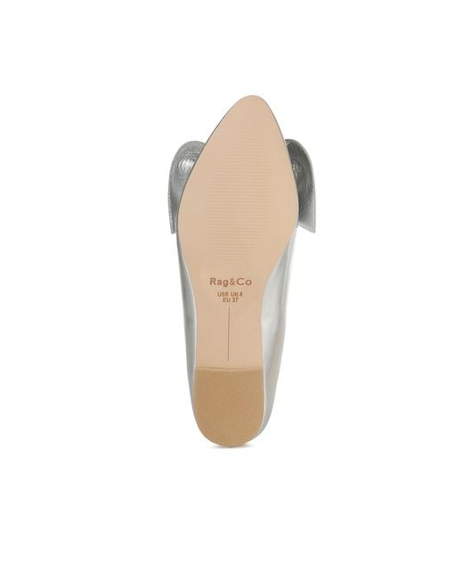 Rag & Co White Bromelia Metallic Pleather Bow Ballerinas