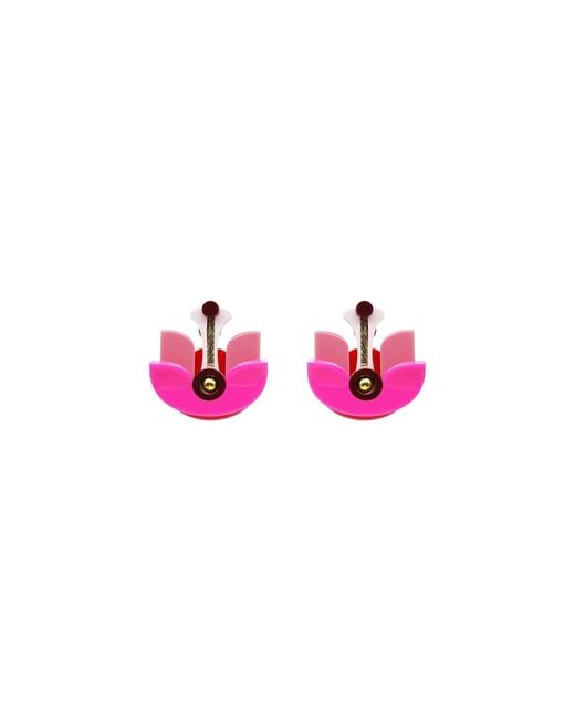 Gissa Bicalho Pink Handmade Acrylic Earring Short Lotus Flower