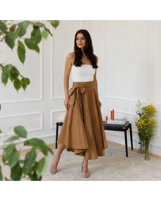 Nikka Place Brown Elegant Midi Cotton Skirt