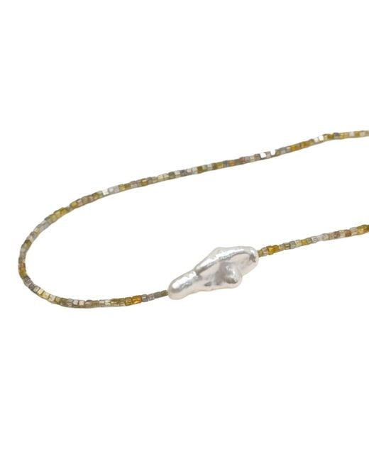 Rahul's Jewels Metallic 16"-18" Adjustable Length Genuine Diamond Cube And Keshi Pearl Necklace