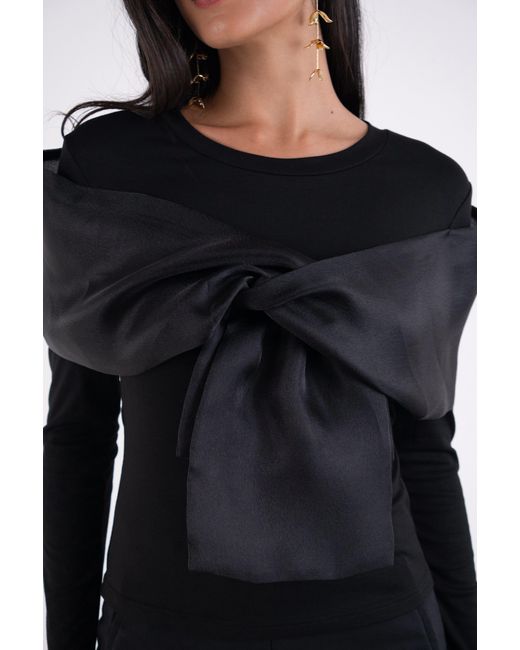 Amy Lynn Black Helena Long Sleeve Top With Organza Bow Detail