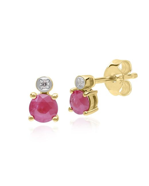 Gemondo Pink Ruby And Diamond Earrings In Yellow Gold