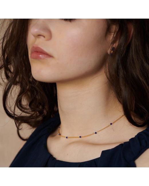 Janus Edinburgh Metallic Ba Lapis Beaded Vermeil Short Chain Necklace