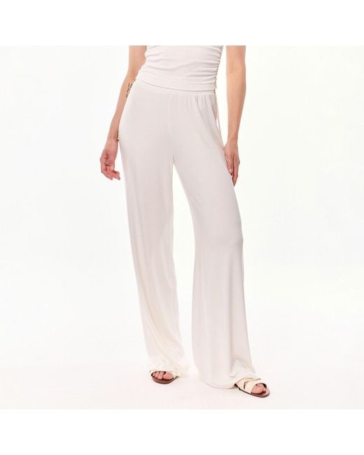 Mandragora White Neutrals Ecru Knit Pants With A Straight Leg And High Waist Made Of Viscose – Ivy