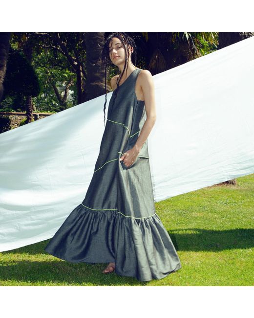 Mirimalist Gray Janset Linen Maxi Dress