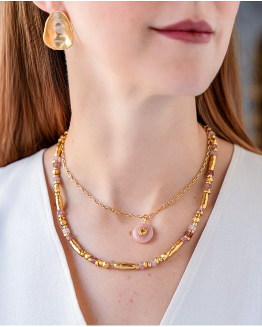Loni Paul Jewelry Metallic Peach Moonstone & Citrine Inlay Necklace