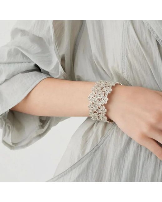 Angel Barocco White Floral Lace Open Cuff Bangle