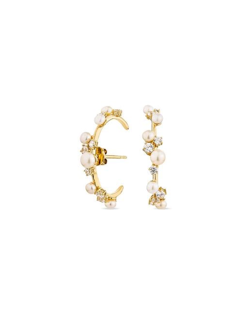 SALLY SKOUFIS Metallic Eclipse Earrings With Natural Pearls & Made Cz Diamond Stimulant