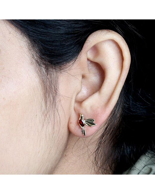 Artisan Metallic Garnet & Diamond Hammering Bird Stud Earrings