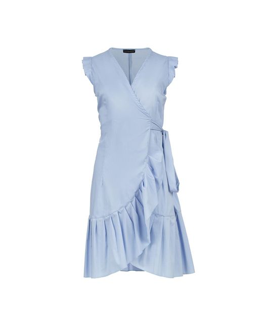 Conquista Blue Sky Sleeveless Ruffled Wrap Dress