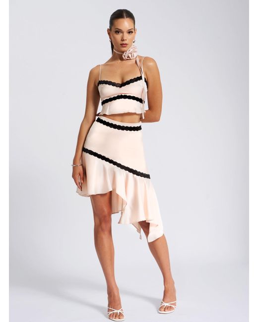 Miss Circle New York Gray Neutrals Yahvi Lace Trim Satin Skirt