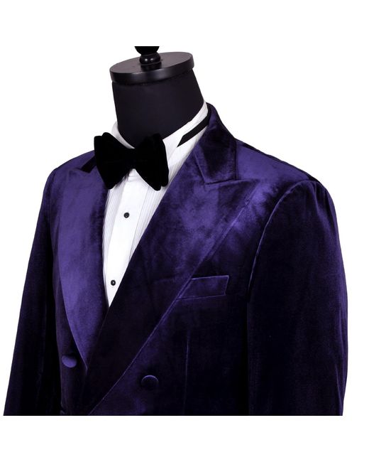 DAVID WEJ Blue Maison Velvet Double Breasted Blazer for men