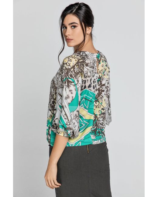 Conquista Multicolor Print Top With Bishop Sleeves