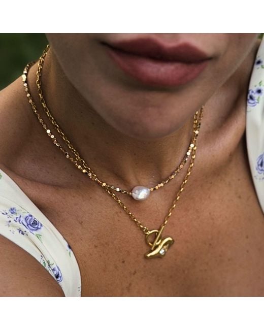 LINYA JEWELLERY Metallic Baroque Pearl Mini Hematite Natural Stone Necklace