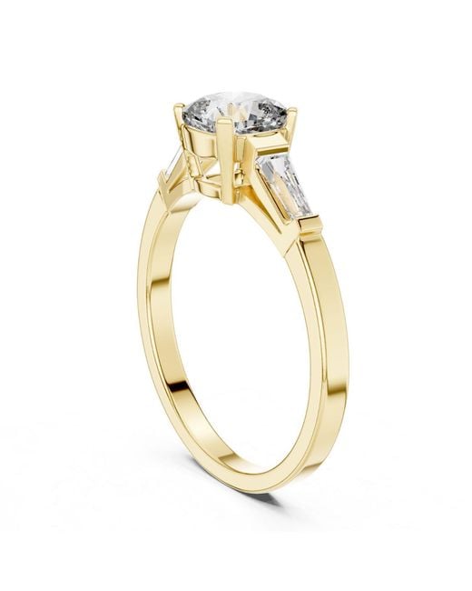 Aya Fine Jewelry Metallic Elegant Cushion Cut Three Stone Lab Diamond Engagement Ring