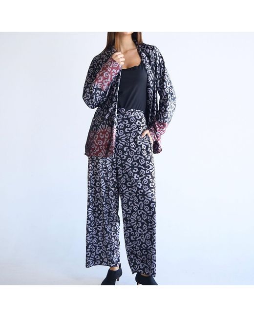 Emanmoon Black Patterned Satin Set