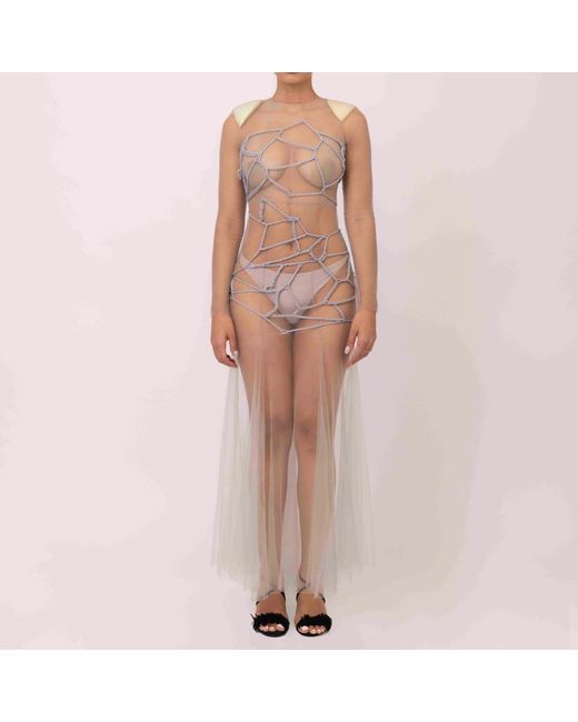 Chuks Collins Natural Neutrals Linda Evangelista Mesh Mermaid Gown – Neutral Tones