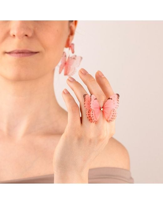 Oana Savu Pink Silk Butterfly Earrings Ear Wires Lightweight Statement