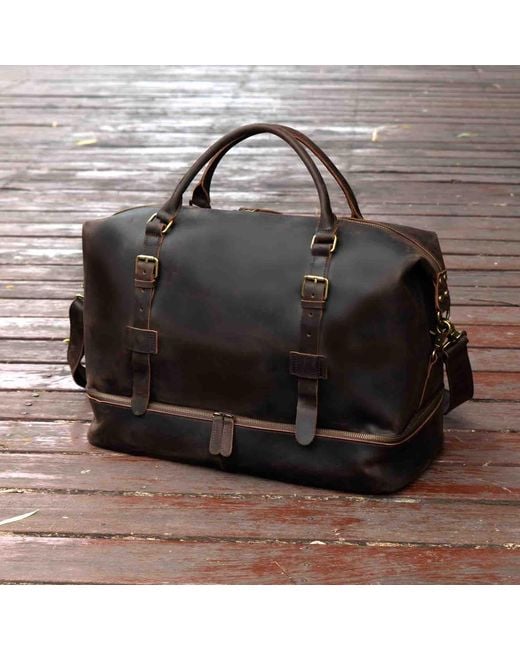 Touri Black Genuine Leather Weekender With Outerwear Compartment for men