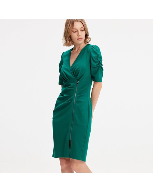 Smart and Joy Green Jersey Dress With Zip Side