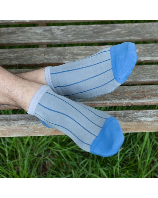 Peper Harow - Made in England Blue Pin Stripe & Classic Trainer Socks Bundle for men