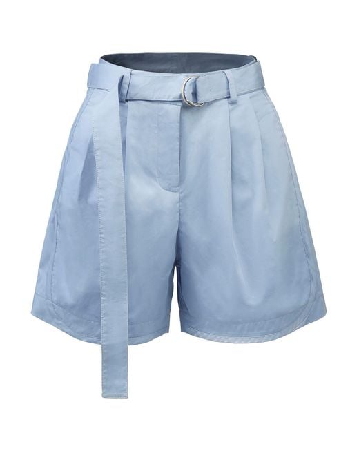 Smart and Joy Blue Neutrals Buckle And Front Pleats Cotton Shorts