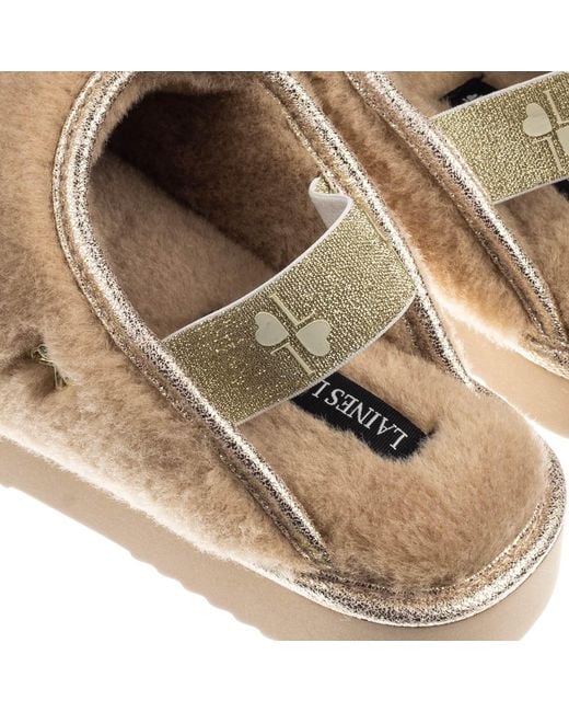 Laines London Brown Neutrals Flatform Cloud Closed Toe Slippers With 80Th Birthday & Cake Brooches