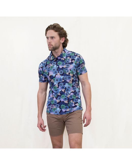 Lords of Harlech Blue Pietro Snap Floral Polo Shirt for men