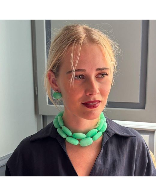 Michael Nash Jewelry Green Renata Large Jade Resin Carved Bead Necklace