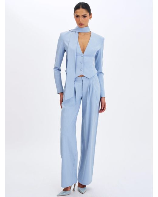 Miss Circle New York Blue Renley Sky Pinstripe Peplum Blazer