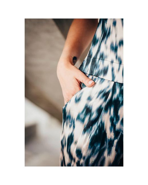 Oh!Zuza Blue Neutrals Echo Wide-Leg Viscose Satin Trousers – Print