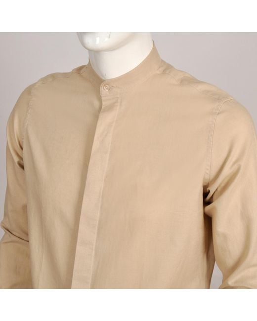 DAVID WEJ Natural Neutrals Hugo Linen Mandarin Collar Tunic Shirt for men