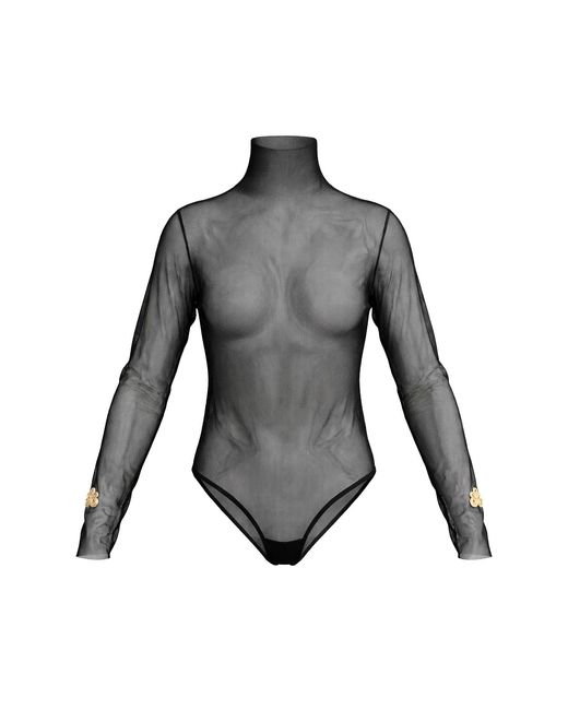L2R THE LABEL Gray Embellished Turtleneck Second Skin Bodysuit
