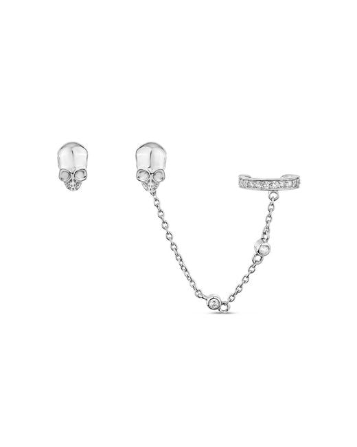 SALLY SKOUFIS Metallic Peace Stud Ear Cuff Set With Made Cz Diamond Stimulant