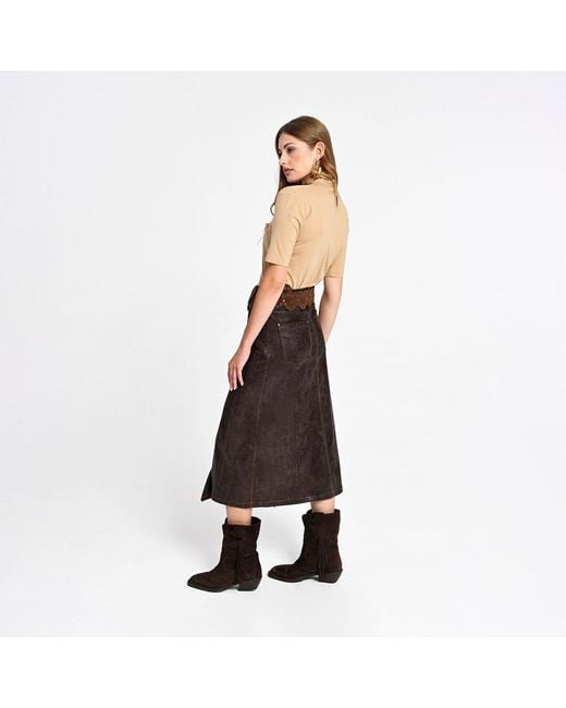 Lalipop Design Gray Ruffled Front Vegan Leather Midi Skirt