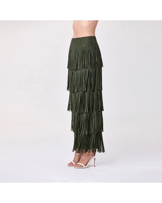 Smart and Joy Green Tiered Fringe Skirt