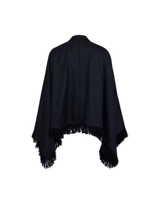 Ayana Designs Blue Fringed Pinstripe Tailored Poncho