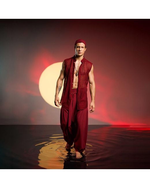 Zhenabia Red Ember Vest Sleeveless Shirt Summer Resort for men