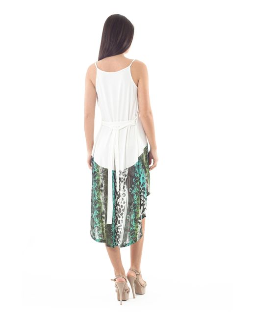Conquista White Contrast Print High Low Dress