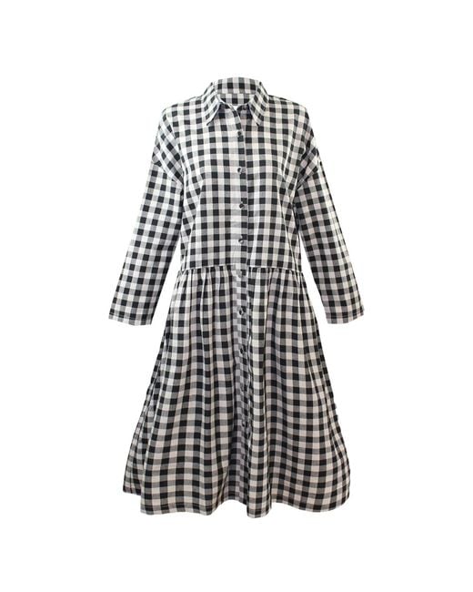 Zenzee Black Neutrals Cotton Linen Gingham Shirt Dress & Natural