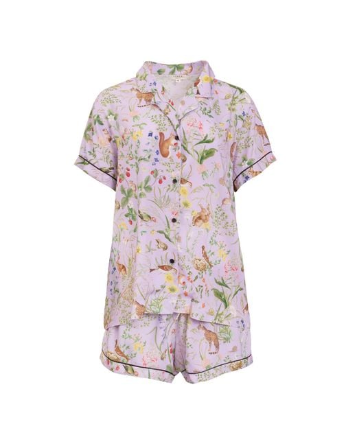 Fable England Purple Meadow Creature Lilac Short Pyjamas