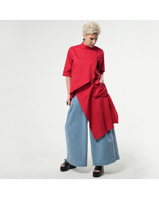 Metamorph Red Asymmetric Loose Shirt