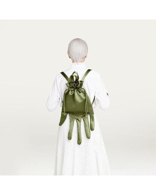 Lulu Guinness Green Khaki Satin Hand Backpack