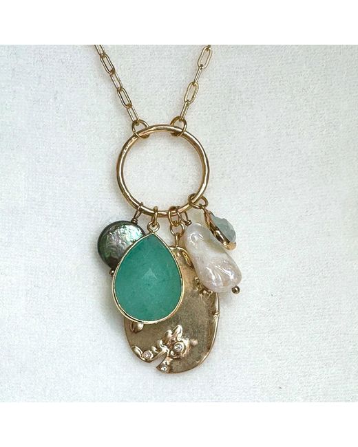 Rare Matters Jewelry Metallic Radiance Charm Natural Pearl Aventurine Necklace