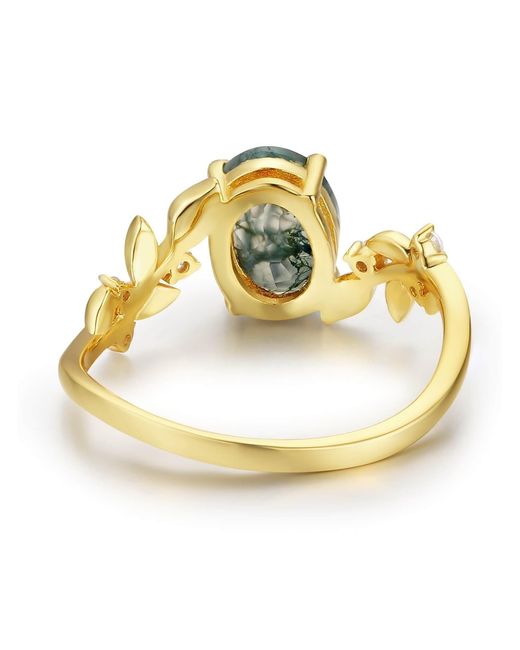 Azura Jewelry New York Metallic Between The Leaf Oval Moss Agate Ring Vermeil