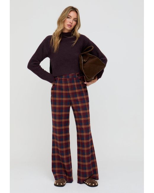 Lily and Lionel Red Damson High Waisted Tartan Print Trouser