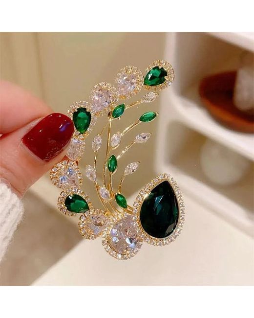 Angel Barocco Green Elegant Emerald Teardrop Brooch
